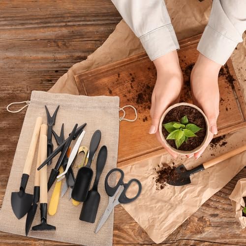 Outanaya 15pcs Mini Gardening Tools Set for Indoor Succulent and Bonsai Care, Portable Potting Hand Tools Kit for Transplanting, Weeding, and Watering