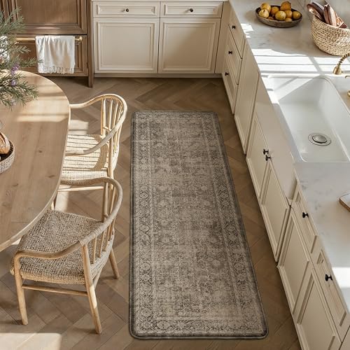Kitchen Mats for Floor Anti Fatigue Cushioned Brown Vintage Kitchen Mats Waterproof Non Slip Comfort Standing Distressed Runner Rug for Sink Laundry Office Bathroom 17.3"x59" - color: Vintage | Brown, size: 17.3"x59"--0.4inch
