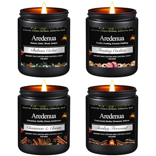 Christmas Candles Set, 4 Pack Winter Candle for Home Scented, 28 oz | Soy Wax, Xmas Candle Scent of Cedar, Firewood, Cloves, Cookies, Holiday Home Fragrance, Seasonal Gift, 200 Hour Burn - color: Black, size: Black Winter1