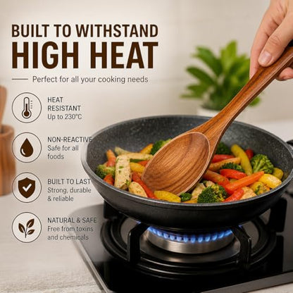 DOSTDR-10 Piece Wooden Cooking Utensil Set Teak Wood Cooking Spoon FoodSafe | NonStick Safe HeatResistant Durable Lightweight FoodSafe SeasonedTeak Ergonomic EasyClean EcoFriendly ScratchResistant