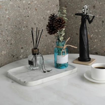 Italian Natural Marble Serving Tray, 11.8”x7.8” Statuario White Marble Tray for Home Decor, Stone Tray for Bathroom/Kitchen/Vanity/Dresser, Plate Holder for Tissues/Candles/Towel