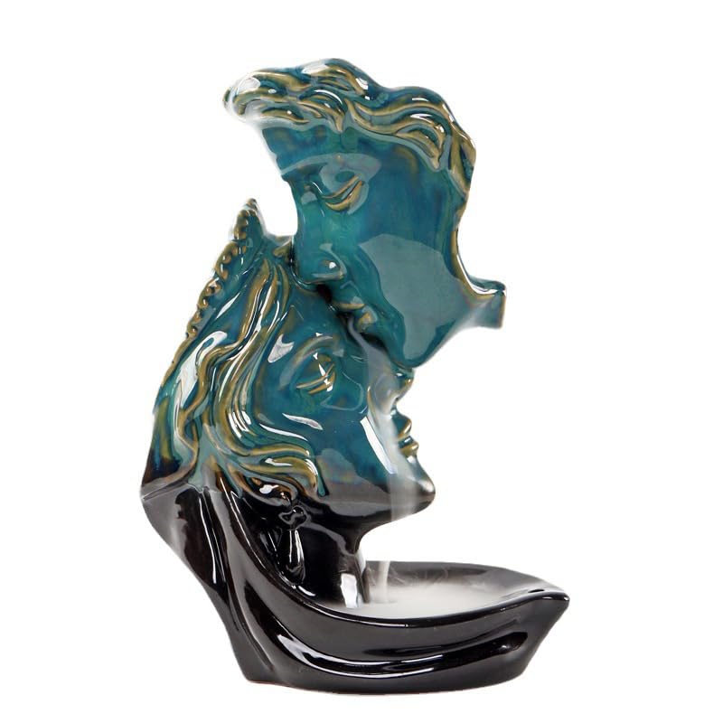 Man Kissing Woman Face Statue Backflow Incense Holder,Valentine's Day Waterfall Incense Burner Holder for Sticks Cones Home Office Yoga AI037 - color: Face Statue 2
