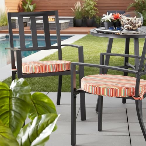 Greendale Home Fashions Set of 2 Outdoor 18 inch Round Patio Dining Chair Pads – Comfortable Fiber-Filled Seat Cushions with Ties, Reversible Polyester Fabric, Watermelon Stripe - color: Watermelon Stripe