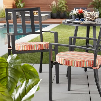 Greendale Home Fashions Set of 2 Outdoor 18 inch Round Patio Dining Chair Pads – Comfortable Fiber-Filled Seat Cushions with Ties, Reversible Polyester Fabric, Watermelon Stripe - color: Watermelon Stripe