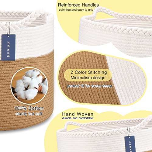 COMSE XXXLarge Woven Blanket & Laundry Basket, 87L, White & Camel | 21.7" x 13.8", Cotton Rope, Nursery Hamper for Storage of Toys Clothes Towels, Ideal for Living Room Bedroom Bathroom - color: White & Camel