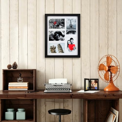 RPJC 5 Opens 4x6 Collage Solid Wood and Glass Cover Picture Frames Black | 11x14 Photo Frames without mat, Wall display, Gift-Ready in White Box. A tasteful gift - color: Black, size: 11x14-5opening