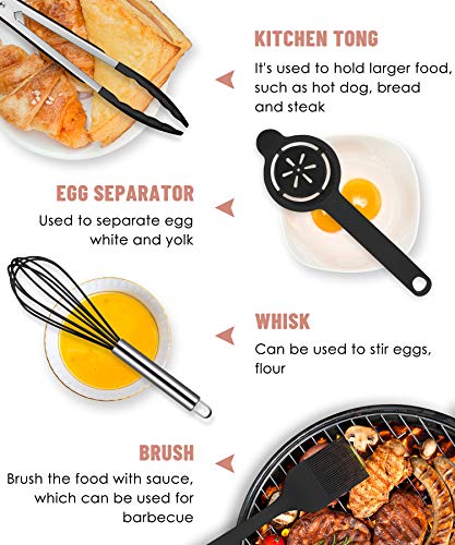 Black Kitchen Utensils Set-12 Pieces Silicone Cooking Utensils Set | Dishwasher Safe 392°F Heat Resistant Spatula Set Kitchen Utensil Set for Nonstick Cookware,Best Kitchen Tools with Holder - color: Black