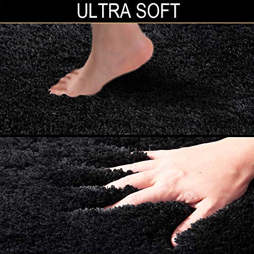 Walensee Shaggy 2 Piece Bath Rug Set - U Shape Contour Rug (20 x 24, Black) & 20 x 32 Bathroom Rug, Plush Machine Wash/Dry Bath Mats, Absorbent Non Slip - color: Black