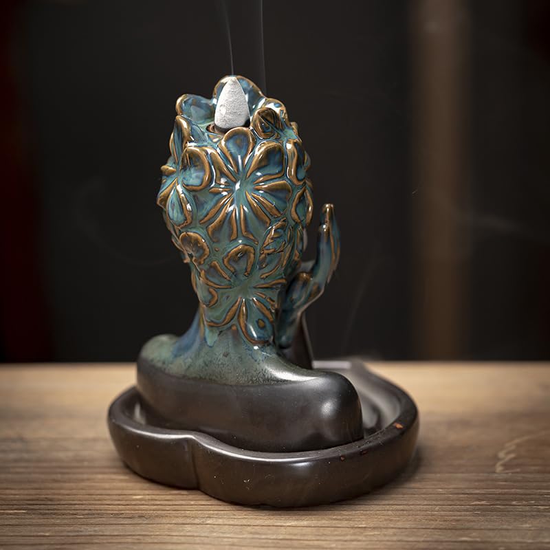Flower Masked Half Face of Women in Hands Statue Backflow Incense Holder,Waterfall Incense Burner Holder for Sticks Cones Home Office Yoga AI034 - color: Women B