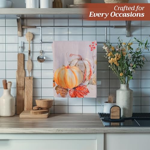 Maison d' Hermine Kitchen Towels Set of 3 Reusable 100% Cotton 27.50" x 20" | Cloth Tea Dish Towels Absorbent with Hanging Loop for Kitchen Dining Party Hotel Home Thanksgiving Christmas - Potiron - color: 037 - Potiron