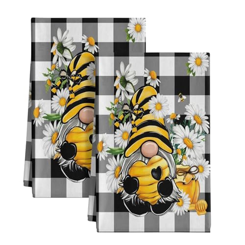 Dwarf Heart Honeycomb Kitchen Towels Set of 2 Dish Towels Kitchen Hand Towels Kit Gradual Color Buffalo Checkered for Women, New Home Celebration, Kitchen Decor Home Decorations - color: Dwarf Heart Honeycomb