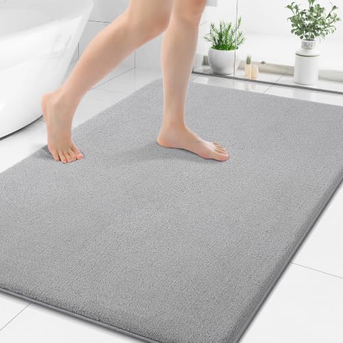 Smiry Memory Foam Bath Mat 44x32, Extra Soft Absorbent Bathroom Rugs | Grey Quick Dry, Machine Washable Bath Mats for Bathroom, Shower, Tub and Home Decor Accessories - color: Grey, size: 44'' X 32''