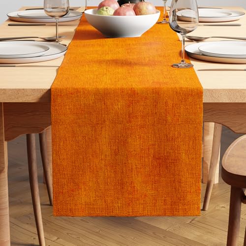 Encasa XO Table Runner 4 to 6 Seater, Chenille Fabric 13"x72" Orange | Premium Soft Polyester Yarns | Ribbed Textured Surface | Machine Washable & Shrink Resistant | Dining Decor - color: Orange, size: 13x72 in