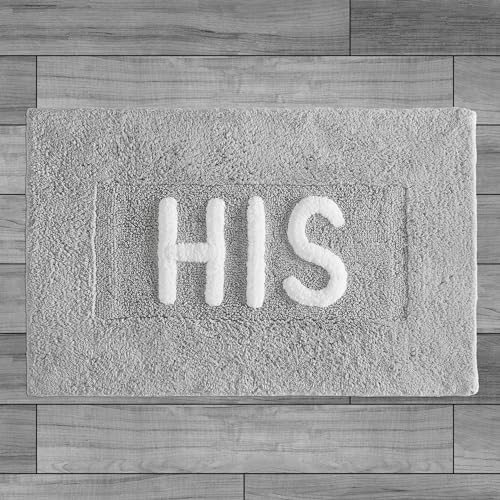 Cotton Bath Rug - Soft Cotton Bath Mat - Bathroom Decor - Water Absorbent and Machine Washable - Measures 21"x34" - His- Grey - color: Grey, size: 1'9" x 2'10" (Rectangular), style: His