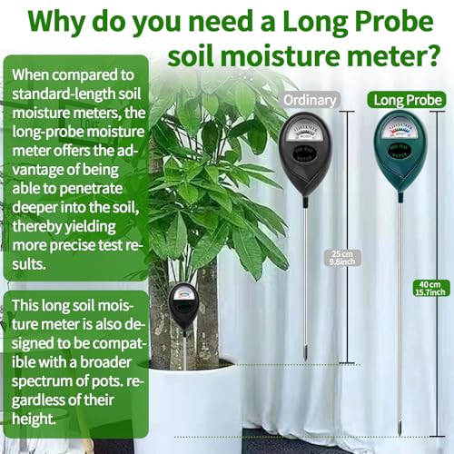 Pack of 2 Soil Moisture Meter, Long Probe for Deep Use, Deep Penetration Moisture Meter, Plants, Soil Moisture Sensor, Plants Moisture Meter, Watering Indicator - color: WHITE+GREEN