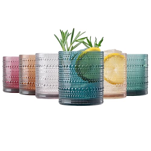 Khen Plastic Hobnail Drinking Glasses Set of 6 Neutral Tones Cups 10oz, Shatterproof & Unbreakable Acrylic Beaded Design, BPA-Free, Dishwasher Safe Indoor/Outdoor Drinkware for Water, Juice, Cocktails - color: Muted Color