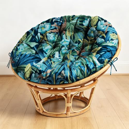 ARTPLAN Round Papasan Chair Cushion Tufted Swing Seat Pad with Ties,Floral | 47"x47"x4"tufted round chair cushion, polyester cover&fluffy fiber fill, fixed ties fit papasan, swing&wicker indoor chairs - color: Blue Flower