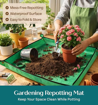 Heavy Duty Gardening Tools - Gardening Gifts for Women, Men, Mom, Dad - Durable, Ergonomic Garden Tools Set (Green with Potting Mat) - style: Standard (Potting Mat Included)