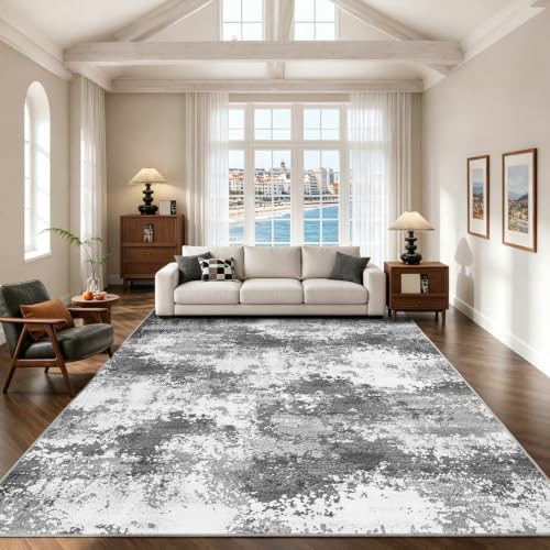 Washable Rug 10x14 Area Rugs for Living Room Bedroom Carpet Grey | Indoor Vintage Abstract Boho Large Rug Non Slip Faux Wool Rugs for Dorm, Dining Room Table, Nursery, Kids Playroom, Gray - color: Grey, size: 10' X 14' (Rectangular)