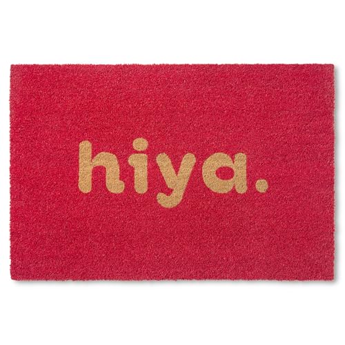 TOWN & COUNTRY TERRA Hiya Painted Welcome Door Mat, Natural Coir, Heavyweight, Non-Slip Entryway Mat, Red, 18"x30" - color: Red, size: 1'6" x 2'6" (Rectangular)