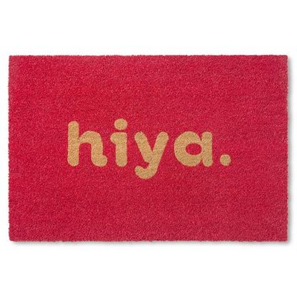 TOWN & COUNTRY TERRA Hiya Painted Welcome Door Mat, Natural Coir, Heavyweight, Non-Slip Entryway Mat, Red, 18"x30" - color: Red, size: 1'6" x 2'6" (Rectangular)