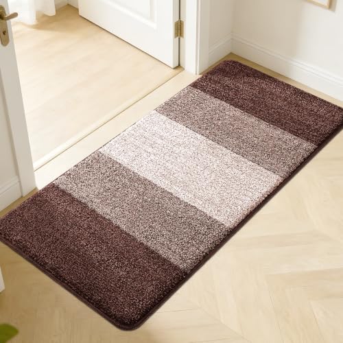 Kitinjoy Indoor Outdoor Door Mat, 50x30 Non-Slip Dirt Trapper Doormats | Brown Low-Profile Washable Inside Entrance Front Floor Mat, Sturdy Soft Entry Striped Doormats for Entryway - color: Brown, size: 50'' X 30''
