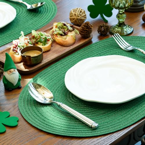Placemats Set of 4, Woven Oval Braided Dining Table Mats(Green Shine) | 12 x 17.5 Inch Size Fits Plates and Flatware; Hand Washable and Heat Resistant for Kitchen Use, with Farmhouse and Boho Style - color: Green Shine, size: 4 pcs