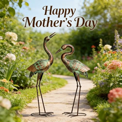 Shorayn Metal Heron Garden Statue Life-Size Crane Set Indoor Yard Decor Handmade Gift