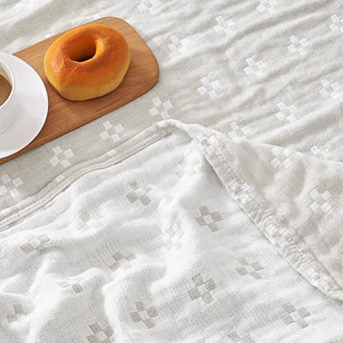 jinchan 100% Cotton Muslin Blanket Twin Boho Throw Blanket 50x60 Oatmeal | 3-Layer, Geometric Cross Quilt, Cooling Breathable Lightweight, for Adult, Soft, Reversible, Summer, Couch, Sofa, Bedroom - color: B. Cross Grey, size: 50"x60"