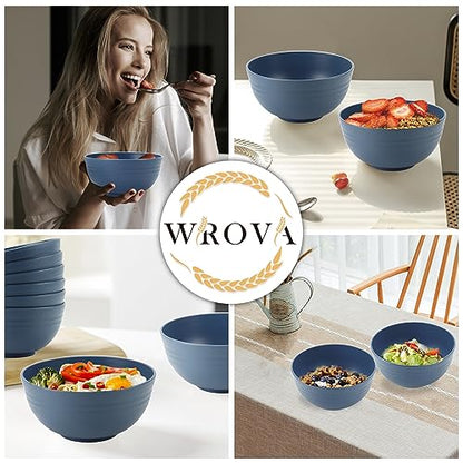 Wheat Straw Bowl Sets,8 PCS Unbreakable Cereal Bowls 26 OZ,Microwave and Dishwasher Safe Bowls,Kitchen Bowl suitable for cereal,salad,snack and soup (Navy Blue) - color: Navy Blue, size: 26 oz