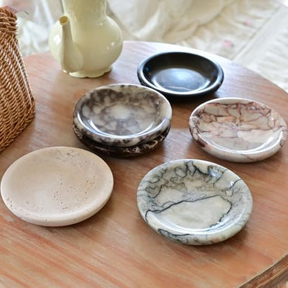 ZSHAWN Natural Marble Ring Dish Jewelry Tray – 5.5" Trinket Dish for Rings Earrings Necklace, Scratch-Resistant Vanity Organizer, Elegant Gift for Women (Calacatta Viola) - color: Calacatta Viola