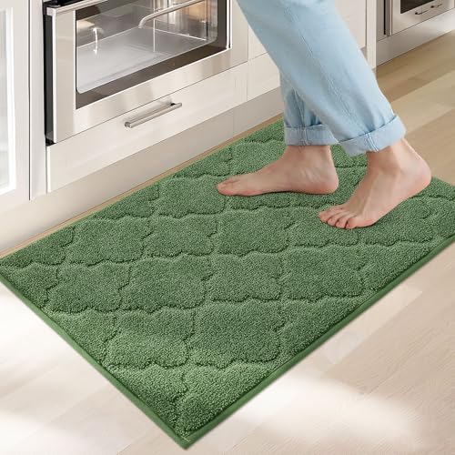 COSY HOMEER Kitchen Rugs Non Slip Washable 20"x32",Green | Stain Resistant Kitchen Mat for Floor,Absorbent Kitchen Carpet,Soft Rugs for Kitchen,Sink Mat,Entrance,Area Rugs,NonSkid Back - color: Green, size: 20"X 32"