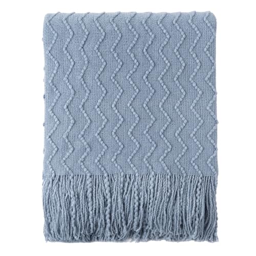 BATTILO HOME Throw Blanket for Couch, Textured Knit Throw, Bluish Grey Throws for Home Decor, Soft Blanket Throw for Bedroom Decor Housewarming Gifts, 50"x60" - color: Bluish Grey