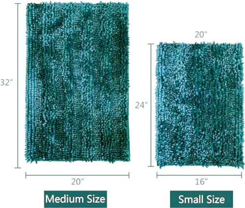 Bathroom Rug Bath Mat Dark Teal Set of 2 Piece Non Slip Super Absorbent Water Bath Rugs,Ultra Soft Super Cozy Velvet Chenille Bath Mats for Bathroom Floor,Tub,Shower,20x32+16x24 Inch - color: Dark Teal