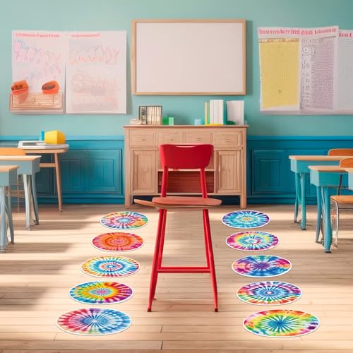 12 Pcs Carpet Circle Seats, 15 Inch Round Classroom Rug, Non Slip Corner Floor Cushion Mat, Circle Time Rug for Living Room, Learning, Playing Areas, Story Time, Group Activity (Tie Dye) - style: Tie Dye