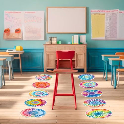 12 Pcs Carpet Circle Seats, 15 Inch Round Classroom Rug, Non Slip Corner Floor Cushion Mat, Circle Time Rug for Living Room, Learning, Playing Areas, Story Time, Group Activity (Tie Dye) - style: Tie Dye