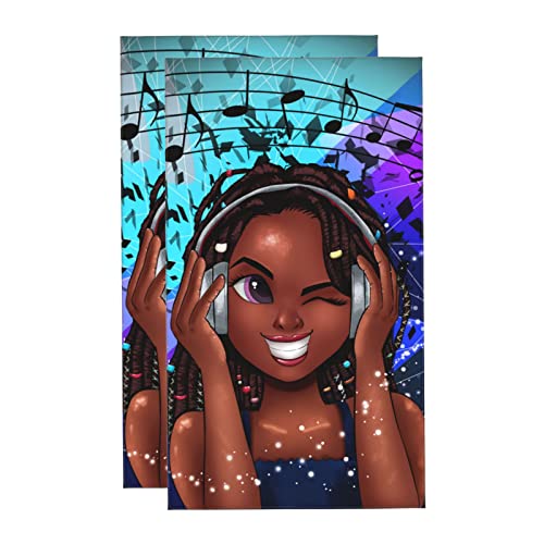 Bath Towels Set of 2 Hand Towels for Bathroom Black Girl Music Decorative 27.5x16Inch Absorbent Soft for Yoga Gym Spa Hotel Bathroom Kitchen - color: Style19