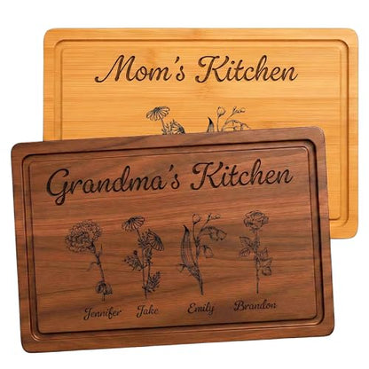 Personalized Cutting Board for Mom or Grandma – Birth Flower Garden Design, Custom Gift for Mother’s Day, Wedding, Birthday, Bridal Shower from Daughter or Son – Valentines Day Gifts for Her - style: Mom-Gift