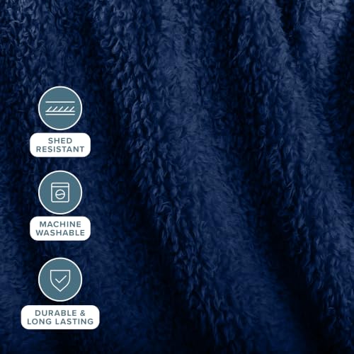 Bare Home Faux Shearling Blanket (King, Solid Dark Blue) | Blanket for Bed, Sofa, Couch, Camping, Travel, and Gifts, Warm & Lightweight, Fluffy & Soft - color: 05 - Solid Dark Blue, size: King
