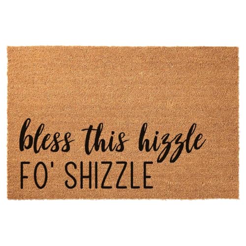 Funny Outdoor Coconut Coir Doormat Bless This Hizzle Fo Shizzle Welcome Front Porch Mat for The Entrance Way Personalized Heavy-Duty PVC Back Non Slip 23.6 x 15.7 inch - color: Bless This Hizzle Fo Shizzle