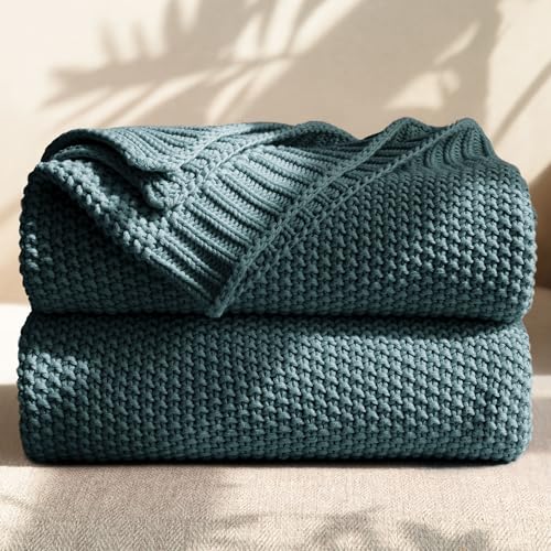 100% Cotton Cable Knit Throw Blanket, Large Lightweight Soft Knit Blanket for Sofa Couch Bed, Breathable All-Season Throw, Cozy Decorative Blanket, 60 x 80 Inch,Teal - color: Teal, size: Twin(60" X 80")