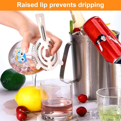 16 Pcs Bar Bartender Strainer Stainless Cocktail Strainers | 5.5 Inch Steel Silver Shaker Ice Bar Shelf for Hawthorne Bartenders Mixologists Drinking Water Filtering