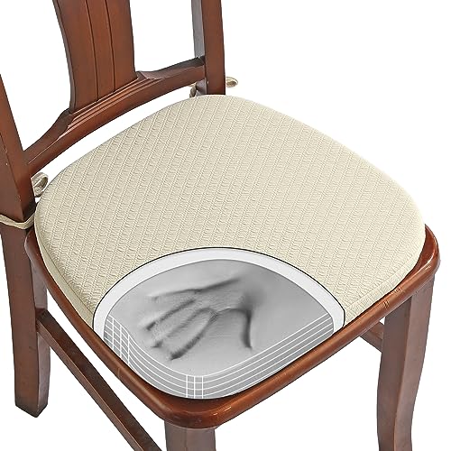 BUYUE Luxury 100% Pure Memory Foam Chair Cushion 1 Pack, Jacquard 16" U-Shape Comfortable Dining Chair Pad, Removable Slip Resistant Kitchen Chair Seat Cushion, (1 piece, Beige) - color: Beige