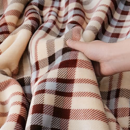 PU MEI Sherpa Fleece Throw Blanket 60" x 80" Reversible Plush Fluffy Large Big Blanket Lattice Flannel Blankets for All Season Use, Beige Stripe - color: Beige Stripe, size: 60"*80"