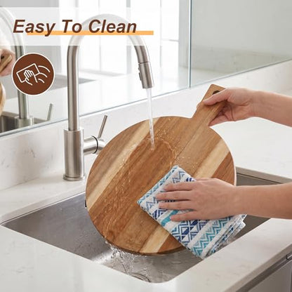 2 Pcs Wooden Cutting Boards with Handle Round and Rectangular Acacia Decorative Cutting Board Set for Kitchen Charcuterie Cheese Meat Bread Pizza Serving