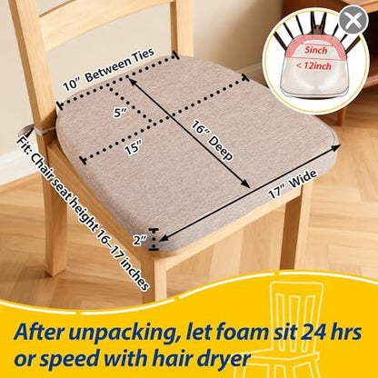 AAAAAcessories D-Shaped Chair Cushions, 2" Thick Dining Chair Pads with Ties and Removable, Machine-Washable Cover, 17" x 16", Set of 6, Oatmeal Beige - color: Oatmeal Beige, size: 6 Count(Pack of 1)