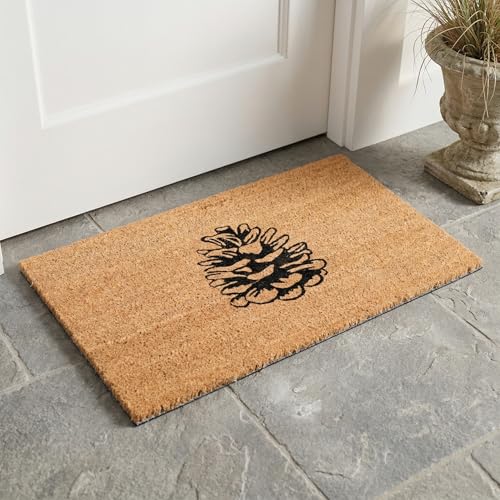 Fab Habitat Non Slip Doormat - Durable, Thin - Natural Coir & Rubber - Entryway, Front Door, Porch, Patio - Nature Lover Pine Cone Black/Natural (18" x 30" Non-Slip) - color: Pine Cone, size: Large (18 x 30 inch) - Extra Thin, Low Profile