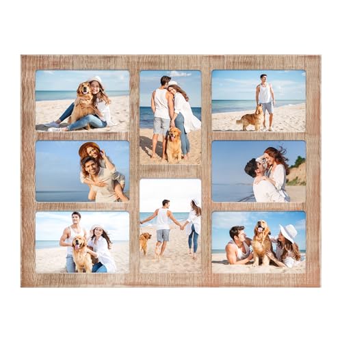 YESKAY 4x6 Collage Picture Frame - 8 Opening 4 x 6 Photo Frames Display,Multiple Family Photo Collage Frames with Real Glass for Wall Decor,Rustic Brown 1 Pack(OD:13X17in) - color: Rustic Brown, size: 4x6 - 8 Opening(OD:13X17in)