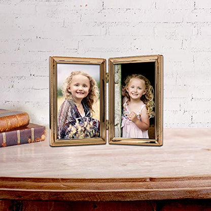 Lawrence Frames 11746D Classic Bead Picture Frame, 4x6 Double, Gold - color: Gold, size: 4x6 Double