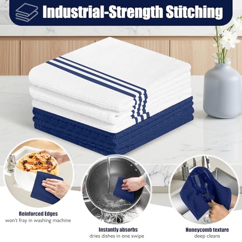 Oven Mitts and Pot Holder Sets with Silicone Grip, 500°F Heat Resistant-6 Pack Dishcloth/Dish Towels for Kitchen 100% Cotton-Value Kitchen Essentials for Cooking, Baking, Grilling-Marine Blue - color: Marine Blue